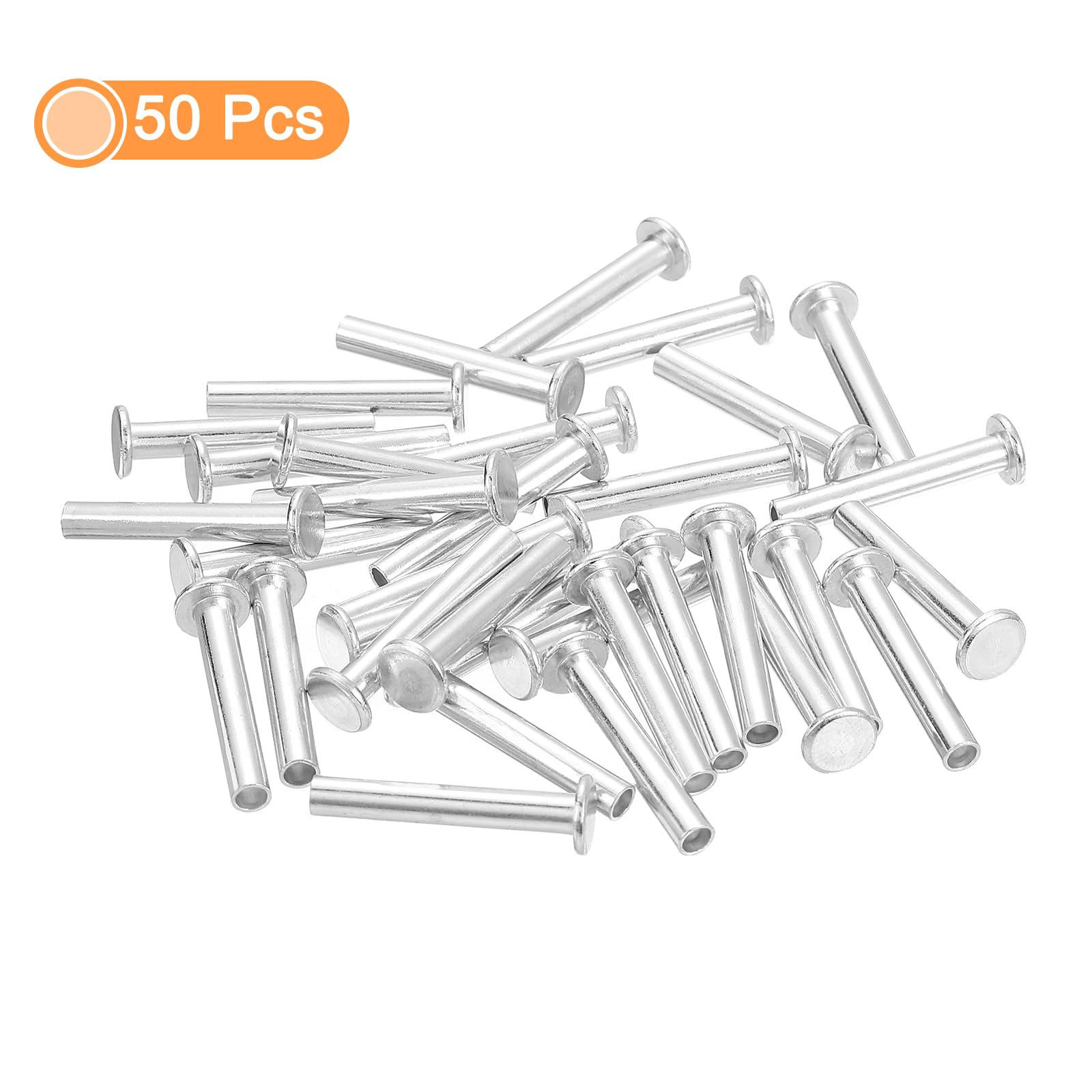 50 Remaches Semitubulares De Aluminio De 4x25 Mm, Cabeza Plana Redonda, Plateados, Para Reparaciones Y Fijación En Industria Y Hogar