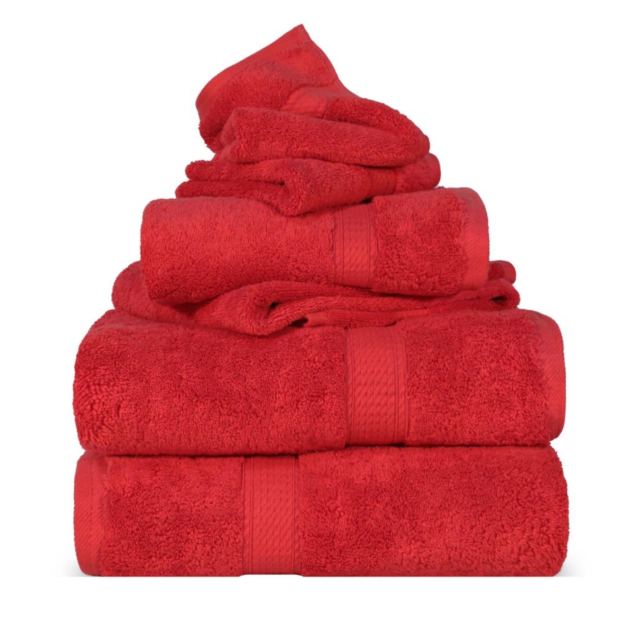 SUPERIOR Egyptian Cotton Ultra Plush & Absorbent, 6 Piece Set, Red | Quick Dry, Soft Luxury Towel Set, Bath Essentials, Guest Bath, Spa, 2 Bath, 2 Hand, 2 Face Towels, Madeline Towels