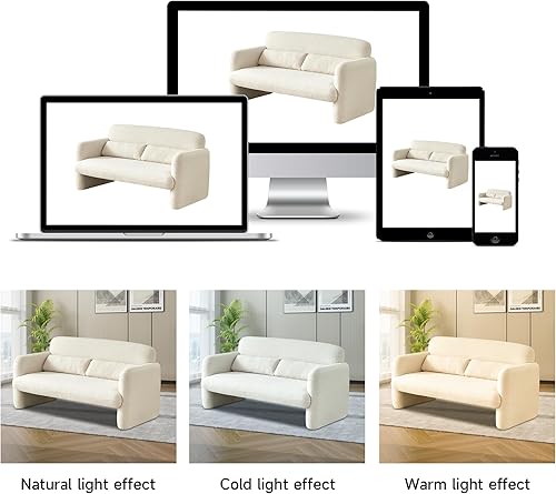 Miniatura 6 de Sofá biplaza de 59.06 pulgadas, sofá biplaza de tela de cordero Sherpa de 2 plazas, cómodo sofá de dos plazas tapizado moderno con 2 almohadas de