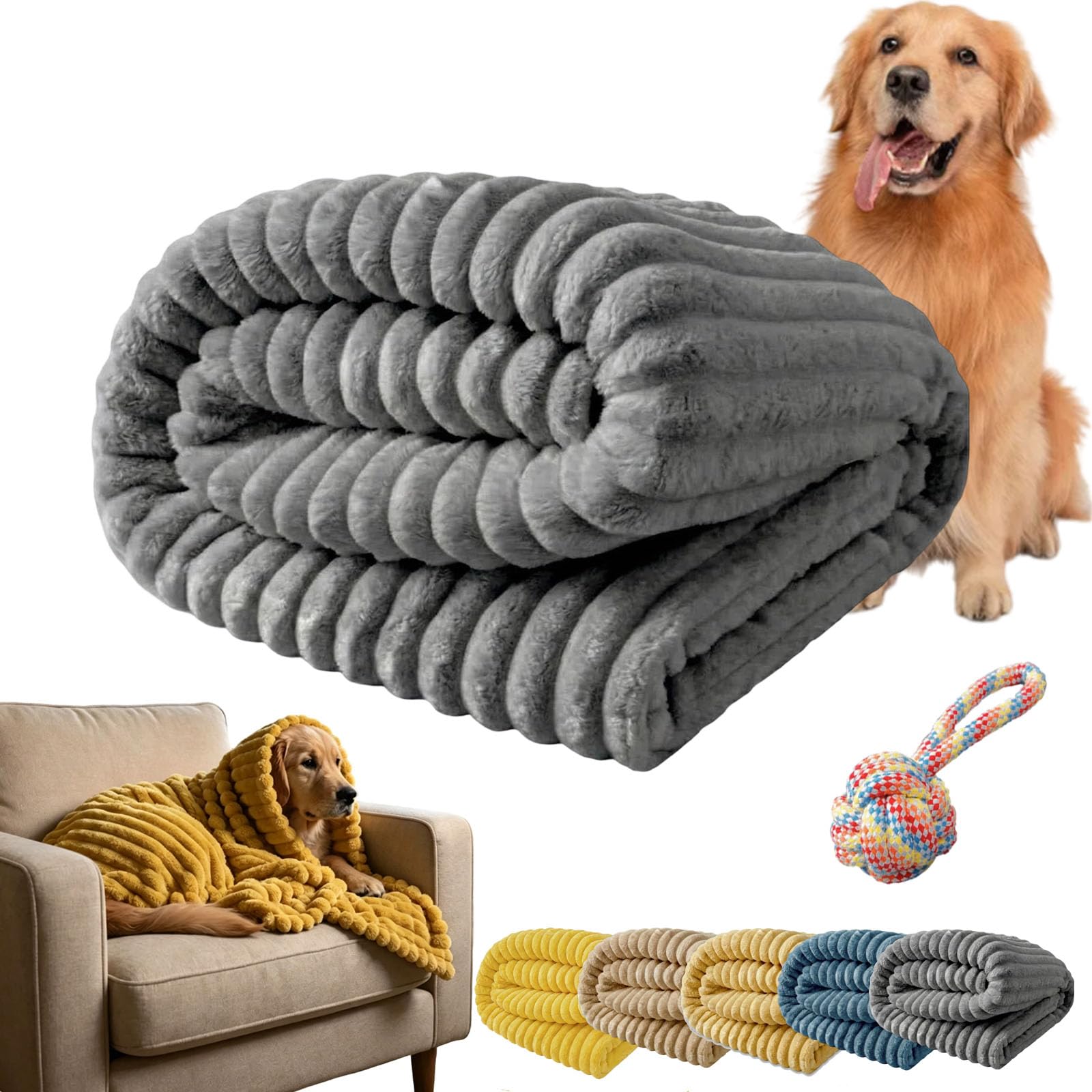Yellow Emotional Support Blanket for Dogs, Washable High Visibility Emotional Support Plush Dog Blanket,Soft Faux Rabbit Fur Calming Pet Throw Blankets for Crate,Sofa,Bed,Kennel (A#,59.05″×78.74″)
