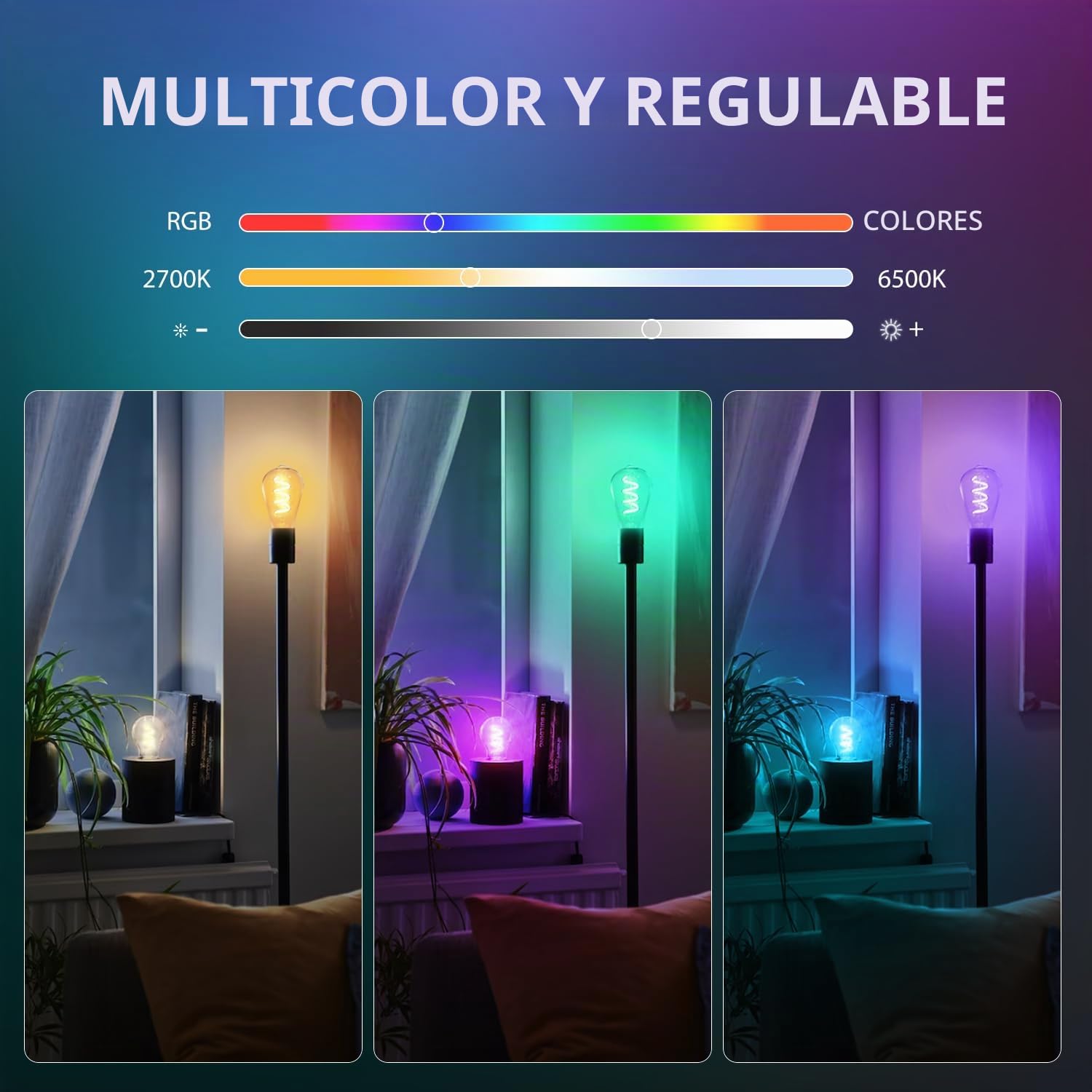 LVWIT Bombillas Inteligente E27, Bombillas LED E27 ST64 de Filamento Regulable, 6.3W(40W) 470 LM, Funciona con Alexa, Google Home Assistant y App Smart Life/Tuya, 3 Pcs.