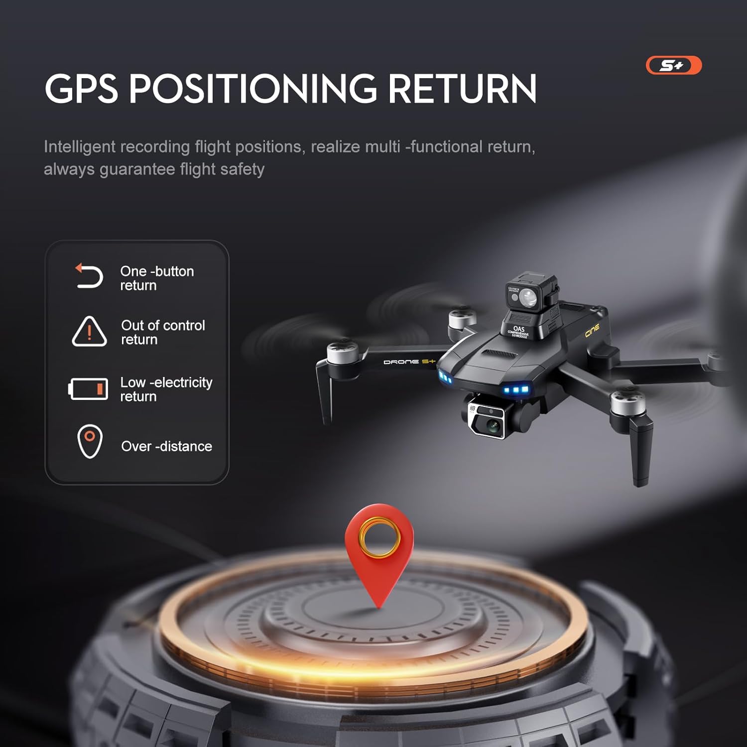 New S+ Drone with 6K HD Dual Camera 360° Halfway 5G WiFi Electric Adjustable GPS Position System Trajectory Flight Smart Follow Function High Aerial Travel Aerial Camera RC Airplane Quadcopter Gift