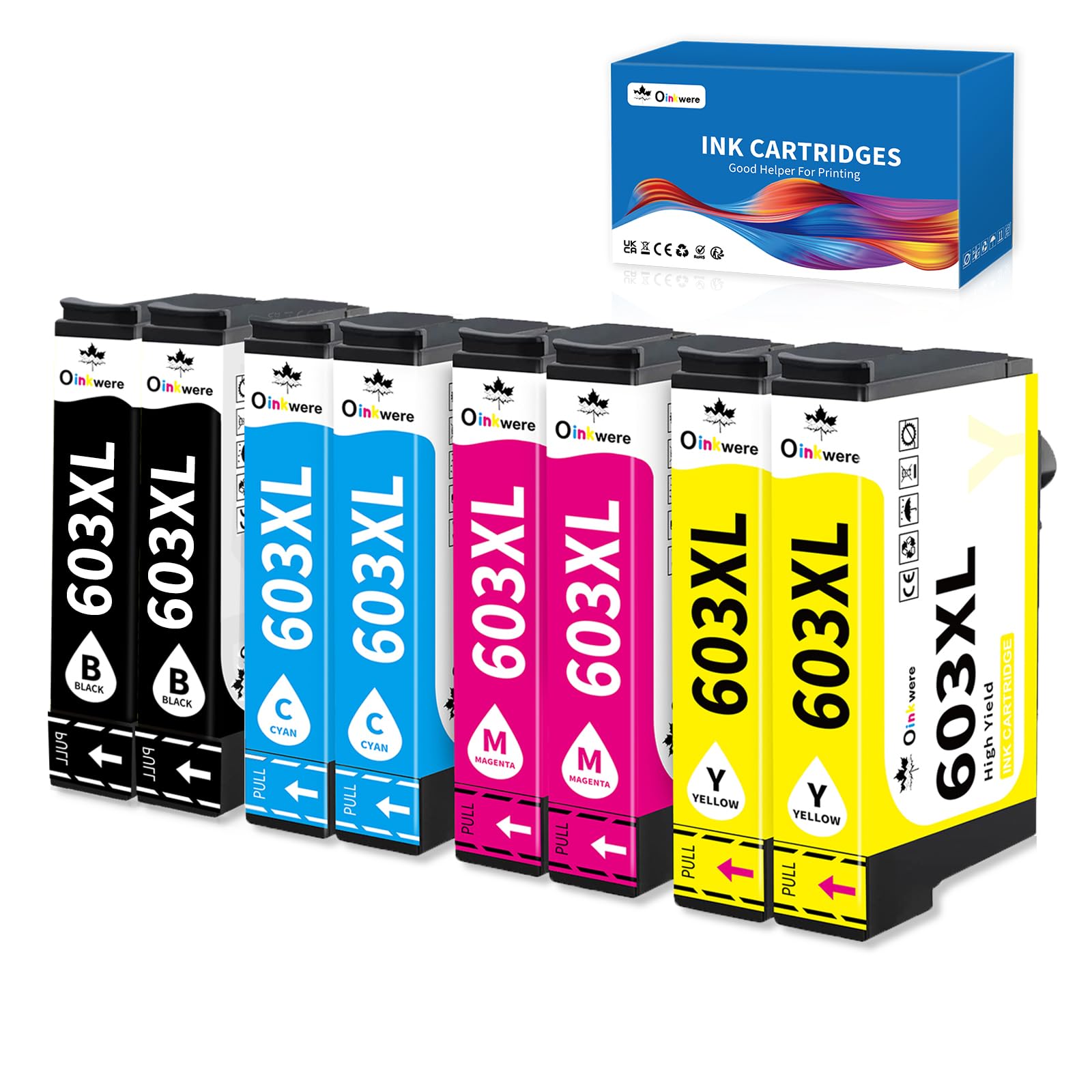 OINKWERE 603XL Cartucce 8 Confezione Compatibili per Epson 603 XL Cartucce per Expression XP 2100 XP 2105 XP 2150 XP-3100 XP-4100 WorkForce WF 2810 WF 2820 WF 2830 WF-2835 (Nero Ciano Magenta Giallo)