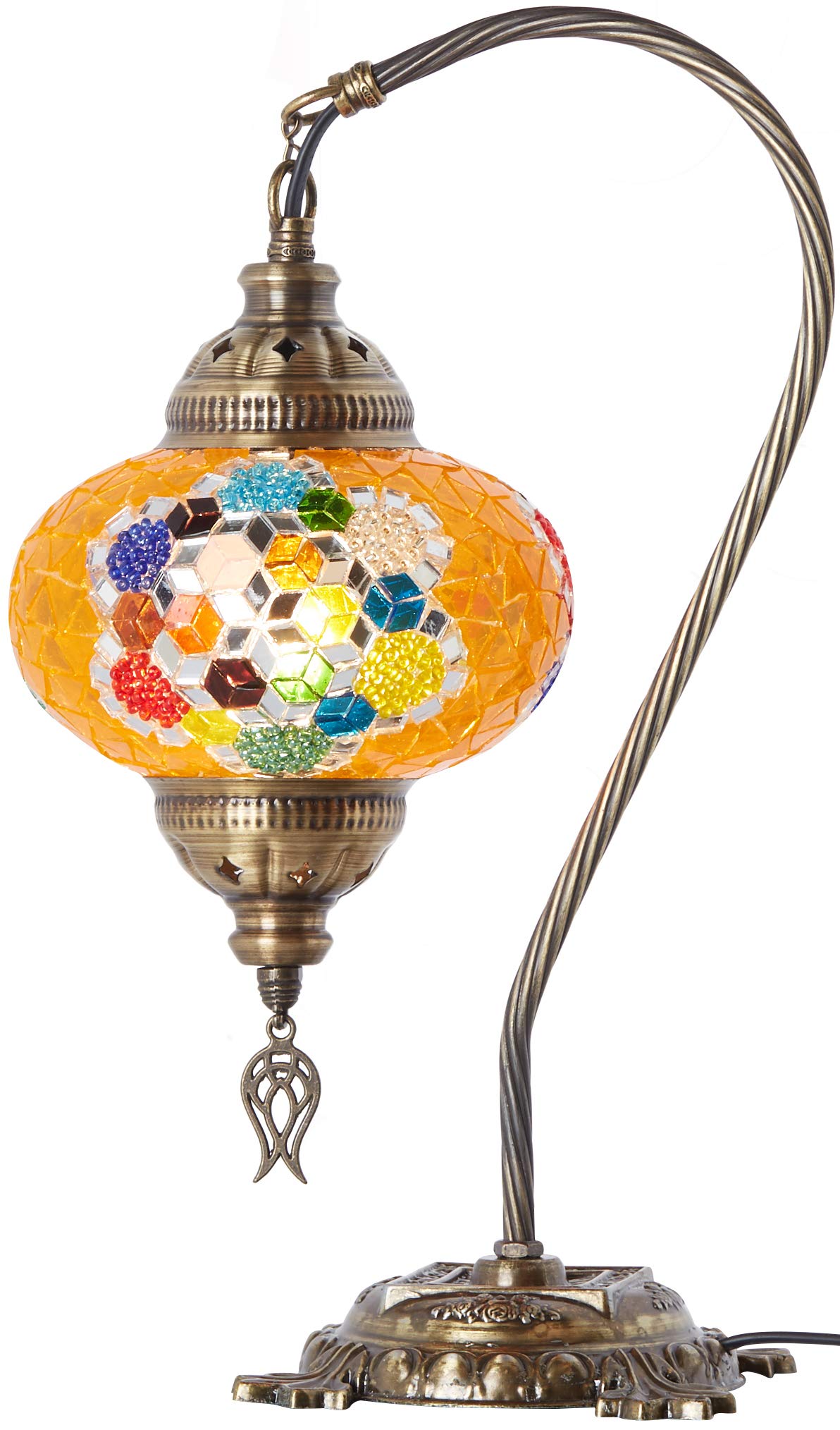 (33 Colors) DEMMEX 2019 Turkish Moroccan Mosaic Table Lamp with US Plug & Socket, Swan Neck Handmade Desk Bedside Table Night Lamp Decorative Tiffany Lamp Light, Antique Color Body (13)