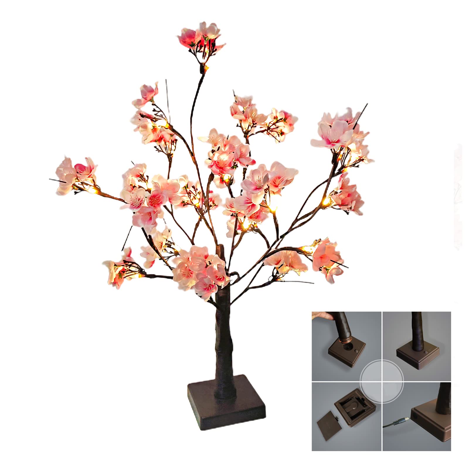 MokylorLighted Cherry Blossom Tree, 21.7 Inch 24 LEDs Artificial Tabletop Cherry Blossom Bonsai Tree Lights, Battery Operated Fake Flower Tree Decor for Wedding Party Summer Christmas Decoration
