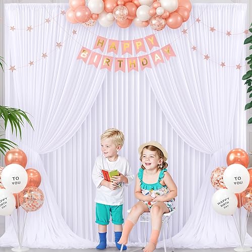 Miniatura 4 de Cortina de fondo blanca para fiestas bodas sin arrugas cortinas de fotos blancas decoración de tela para baby shower fiesta de cumpleaños 40 pies de