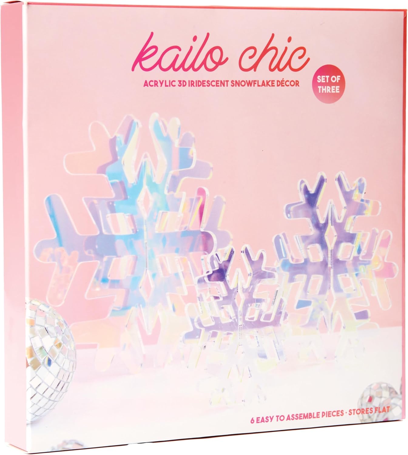 C. R. Gibson ADS-25548 Kailo Chic Acrylic Snowflake Christmas Decorations, Sizes Vary, Iridescent, 3 Pieces