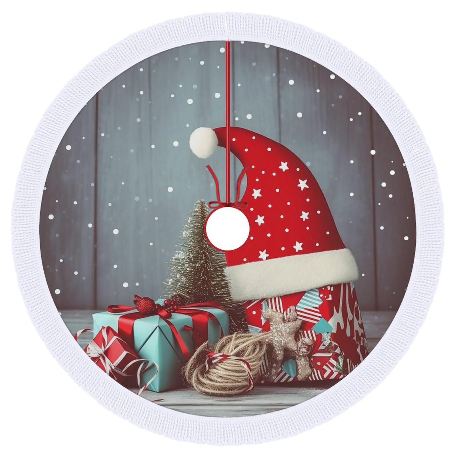 Jupe de sapin de Noël à pompons double couche 122cm pour décoration de fête