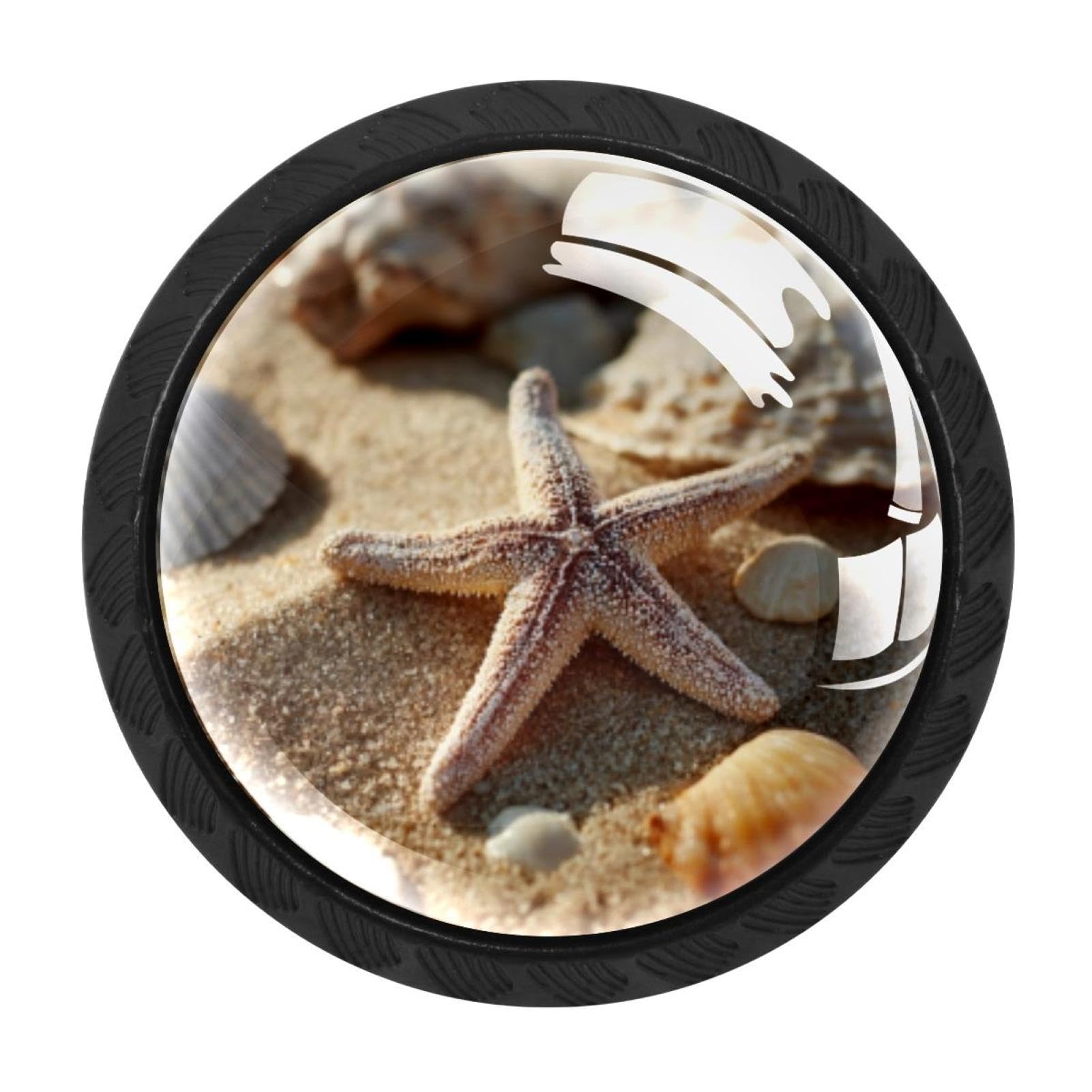 CHENZZZZ 4 Pack Beach Starfish Seashell (3) Dresser Drawer Cabinet Knobs Round Crystal Glass Knobs Pulls Handles for Kitchen Wardrobe Cupboard Door Hardware