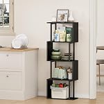 Gadroad 4-Tier Bookshelf, Narrow S-Shaped Geometric Bookcase, Wood Decorative Storage Shelving, Modern Freestanding Display Shelves, Book Shelf Unit for Living Room Bedroom Home Office, Black