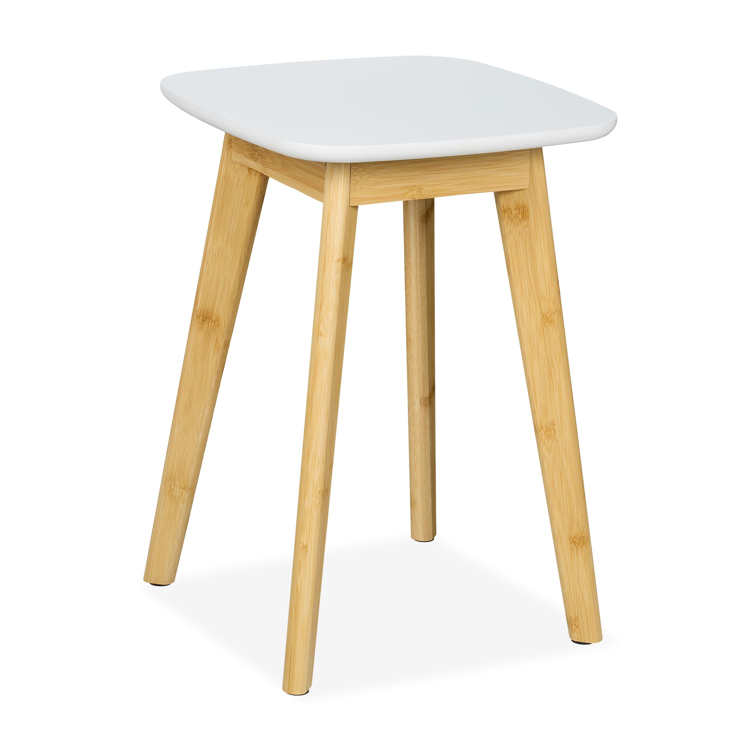 Relaxdays Bamboo Stool, Stool for Kitchen, Hallway and Bathroom, 46 x 33 x 33 cm, Wood, Bench Plants, Natural and White, Fibreboard