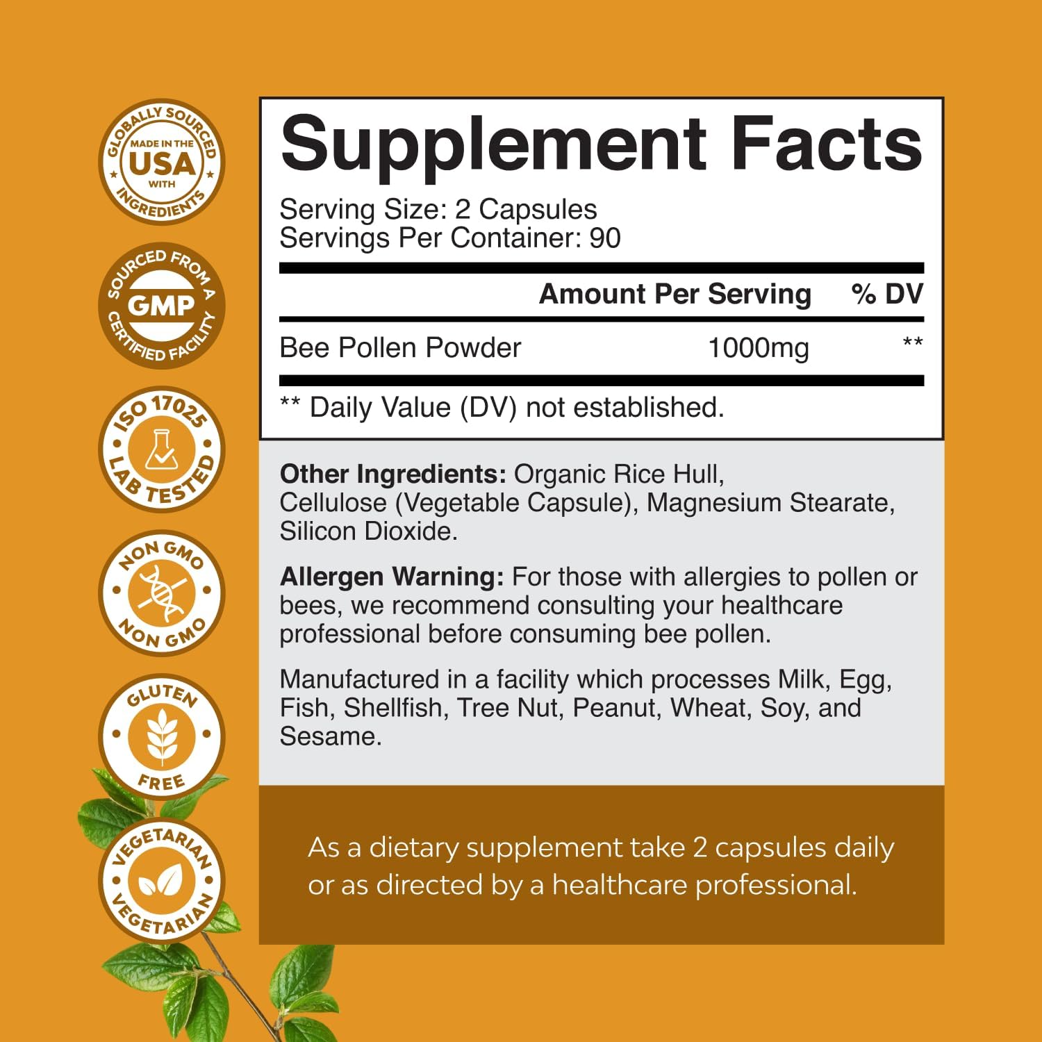 Bee Pollen Pills for Breast Growth 180 Ct - Bee Pollen Supplement 1000mg Serving with Naturally Occurring B Vitamins Minerals & Enzymes - Breast Support Supplement - Vegetarian Non-GMO & Gluten Free