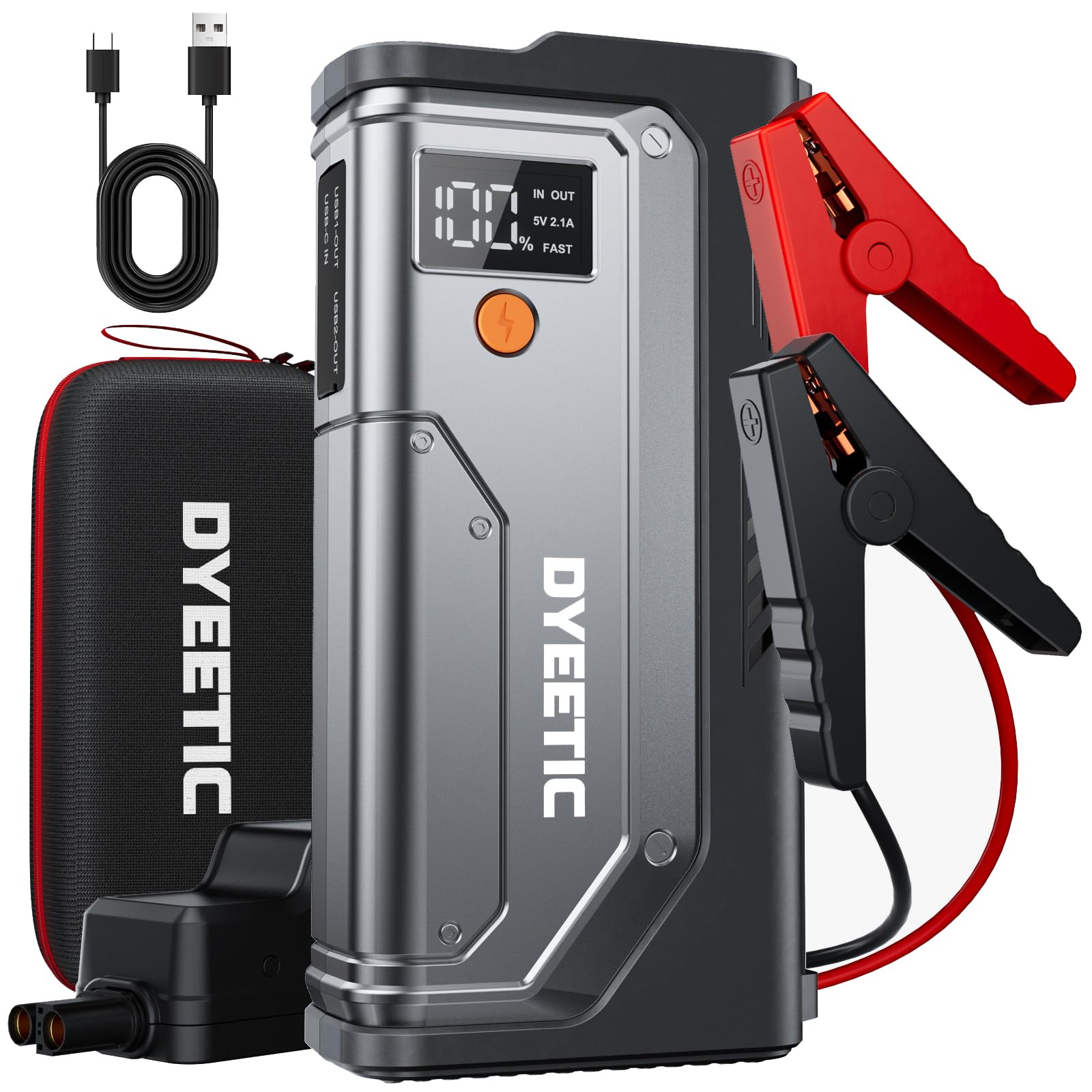 DYEETIC D16 Starthilfe Powerbank für Pkw, 12V Auto Batterie Booster für All Benzin /12L Diesel mit LED Taschenlampe, Tragbare Starter Powerbank mit Starthilfekabel
