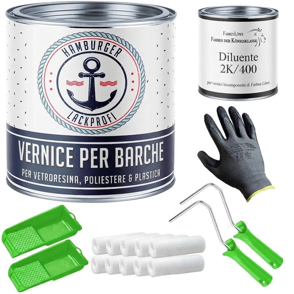 Vernice per barche in vetroresina 2K lucido per GFK, Plastica & Poliestere nero RAL 9005 Lacca da yacht Vernice da yacht per barche (1 L) Hamburger Lack-Profi