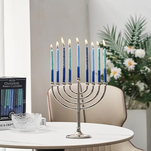 Vista 18 de Velas para Jánuca de Rite-Lite Judaica Hechas a mano, de color azul y blanco. Caja de 45 unidades. Azul y Blanco,Blanco,azul/blanco,Splash