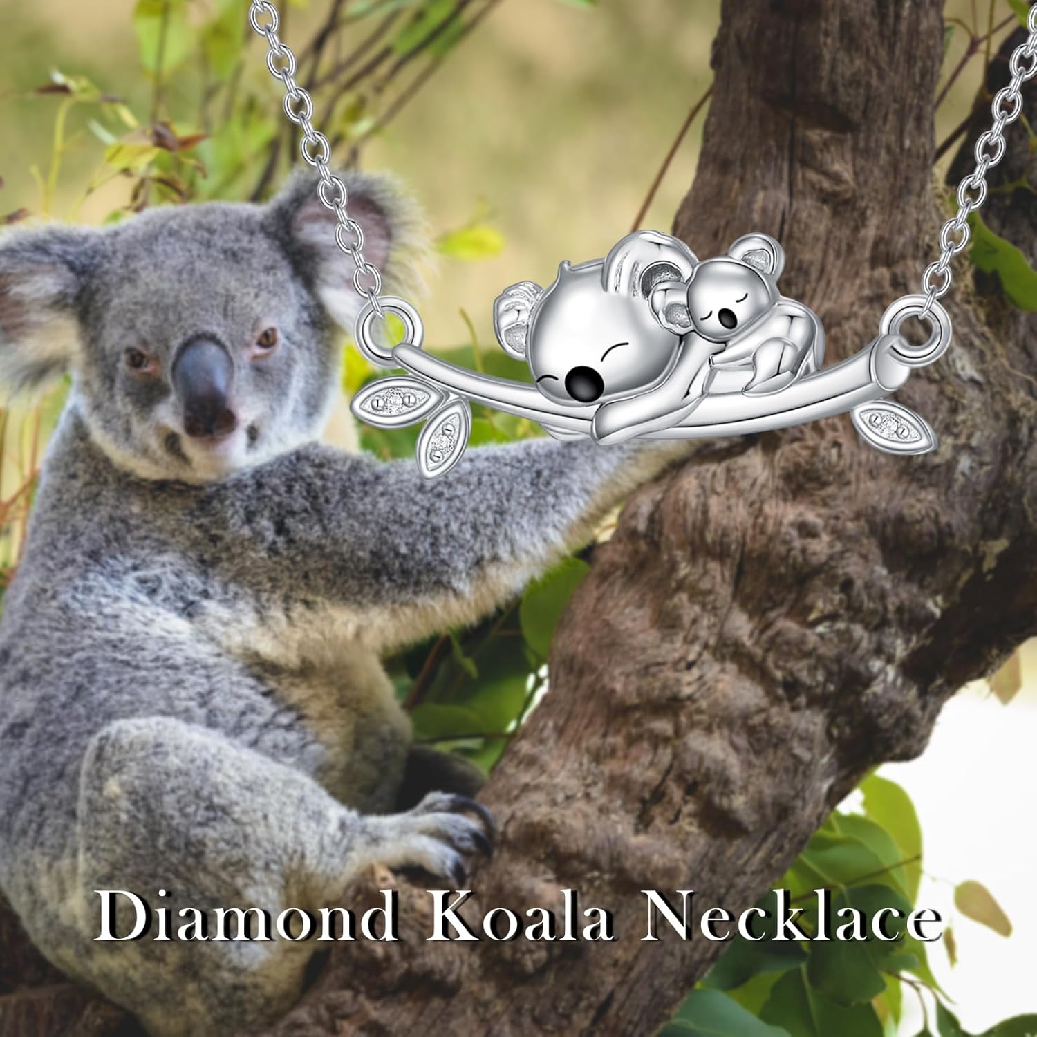 Diamond Koala Necklace S925 Sterling Silver Diamond Cute Animal Necklace for Women Bear Jewelry Gifts for Birthday