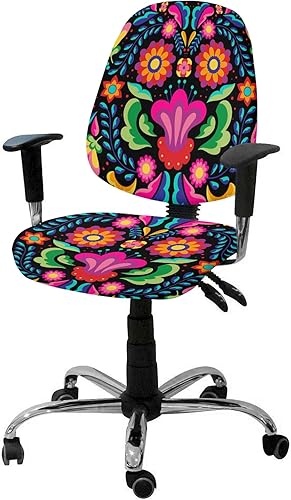 Funda para silla de oficina con patrón floral colorido mexicano, funda elástica para asiento de silla de computadora, fundas para respaldo, arte