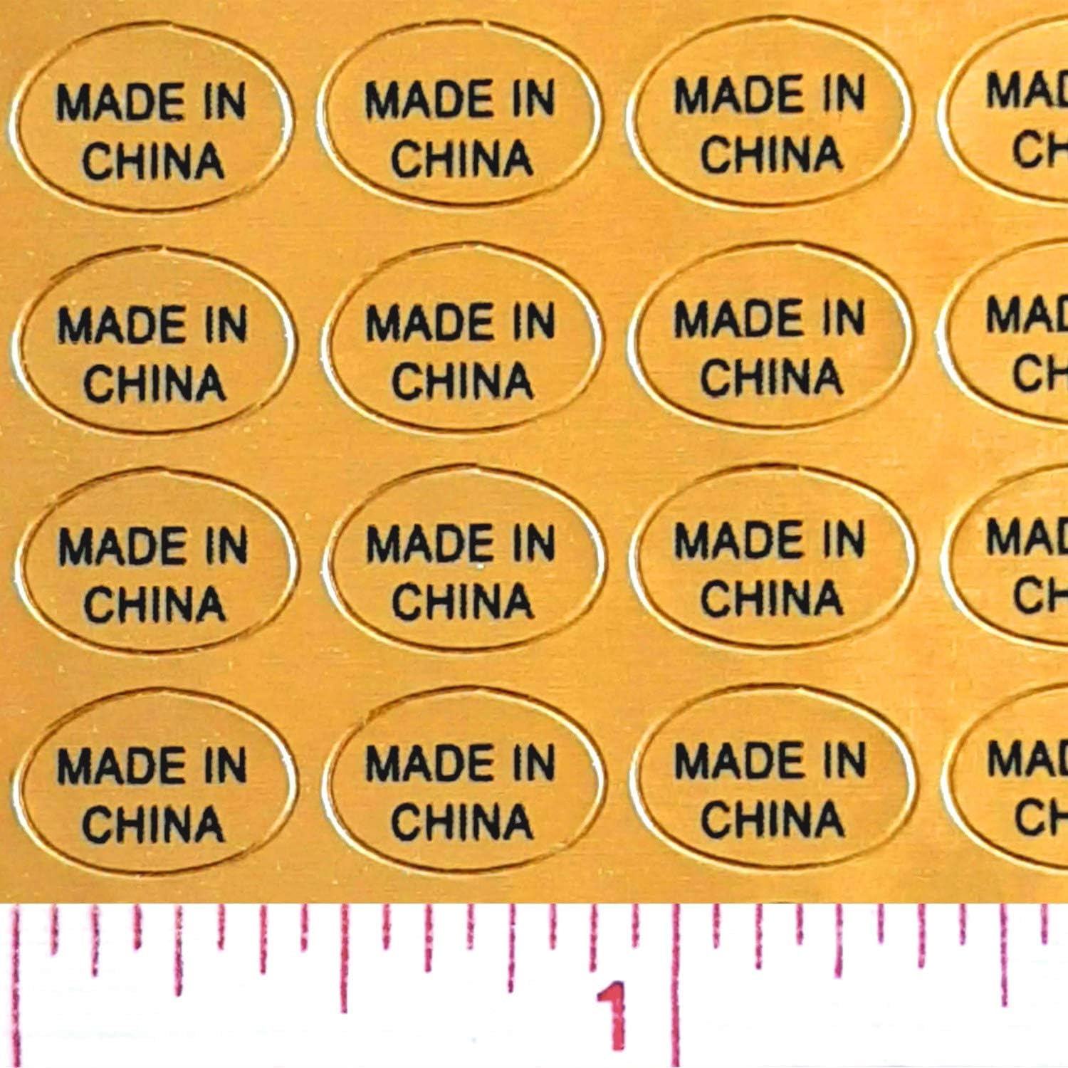 1,200+ Golden Foil Made in China Stickers No-Border Shiny Oval Kiss Cut Self Adhesive Labels by IntelGifts. Show Country of Origin on China Imported Products