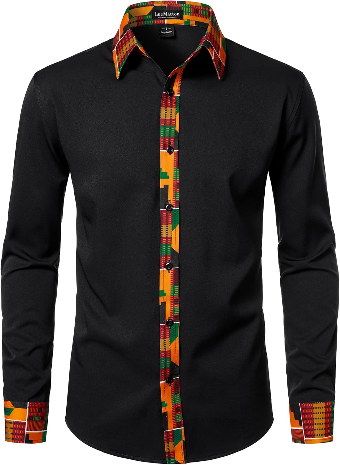 LucMatton Men's Long Sleeve Button Down Dress Shirt African Attire Tribal Graphic Dashiki Shirts