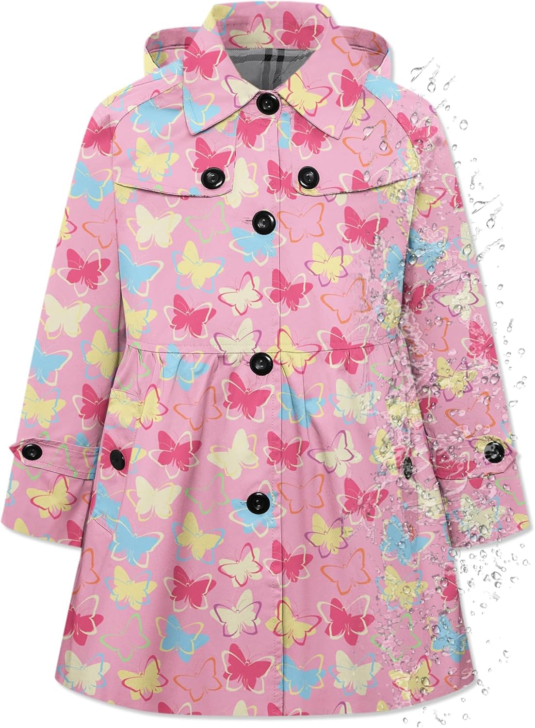 Betusline Girl's Hooded Rain Jackets Lightweight Print Waterproof Trench Coat Windbreaker Raincoats for Girls,2-14 Years