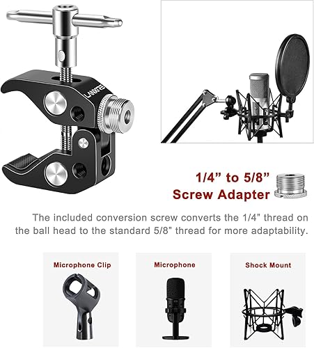 Miniatura 6 de Clip de micrófono con abrazadera de micrófono con tornillo de micrófono de 58 pulgadas, compatible con micrófono, soporte de micrófono y accesorios