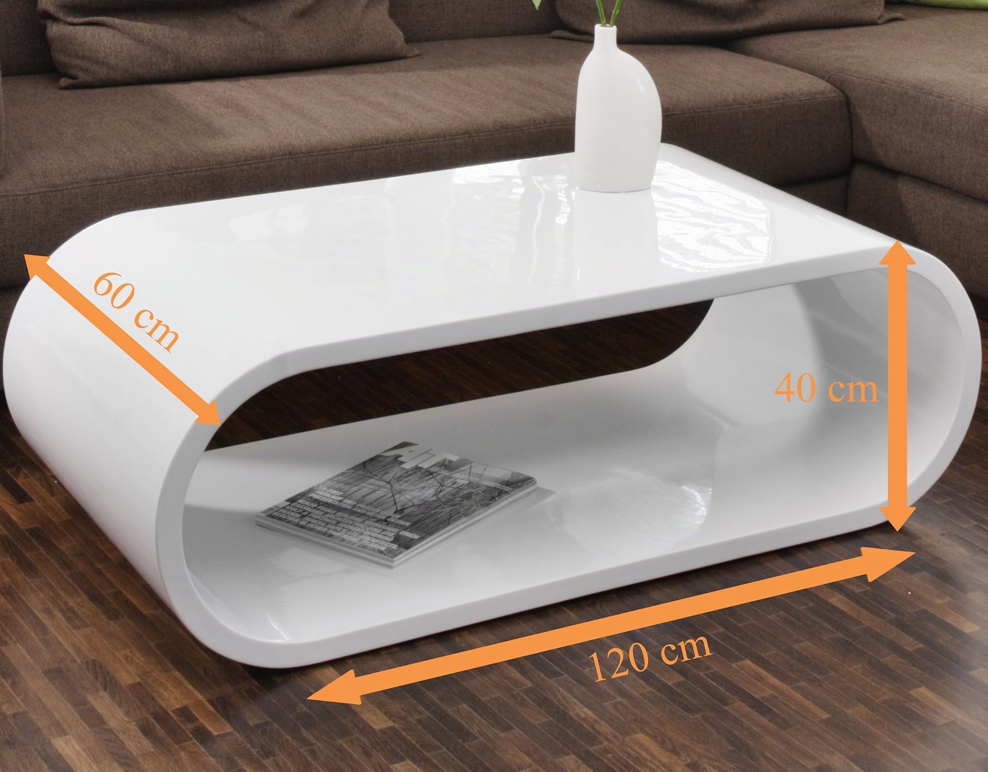 SalesFever Couch-Tisch weiß Hochglanz 120x60cm aus MDF oval | Nofin |Schlichter Lounge-Tisch im Retro-Look