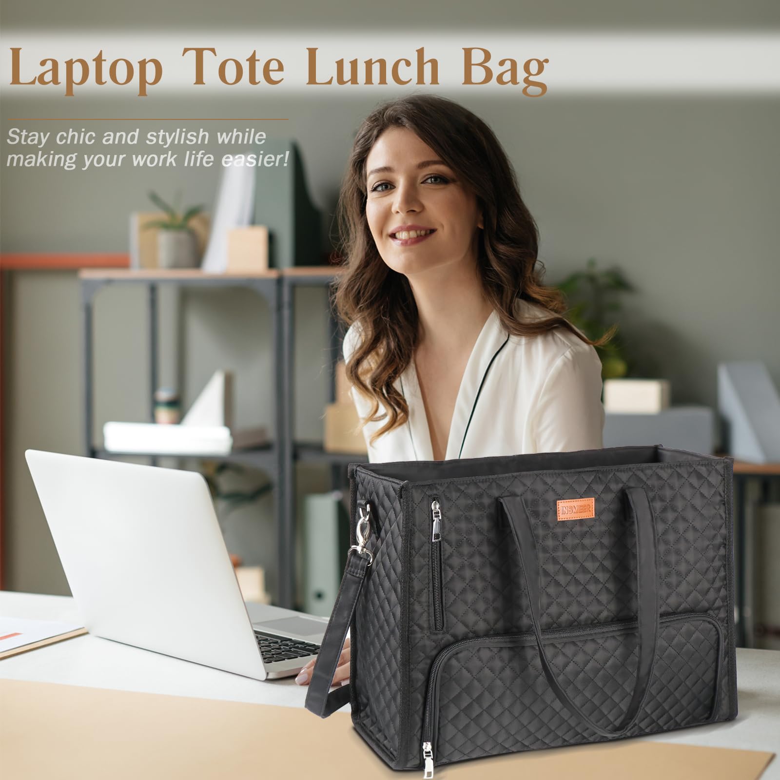 INSMEER Torba na lunch i torba robocza 2 w 1, z izolowaną przegródką na lunch, do biura, szkoły