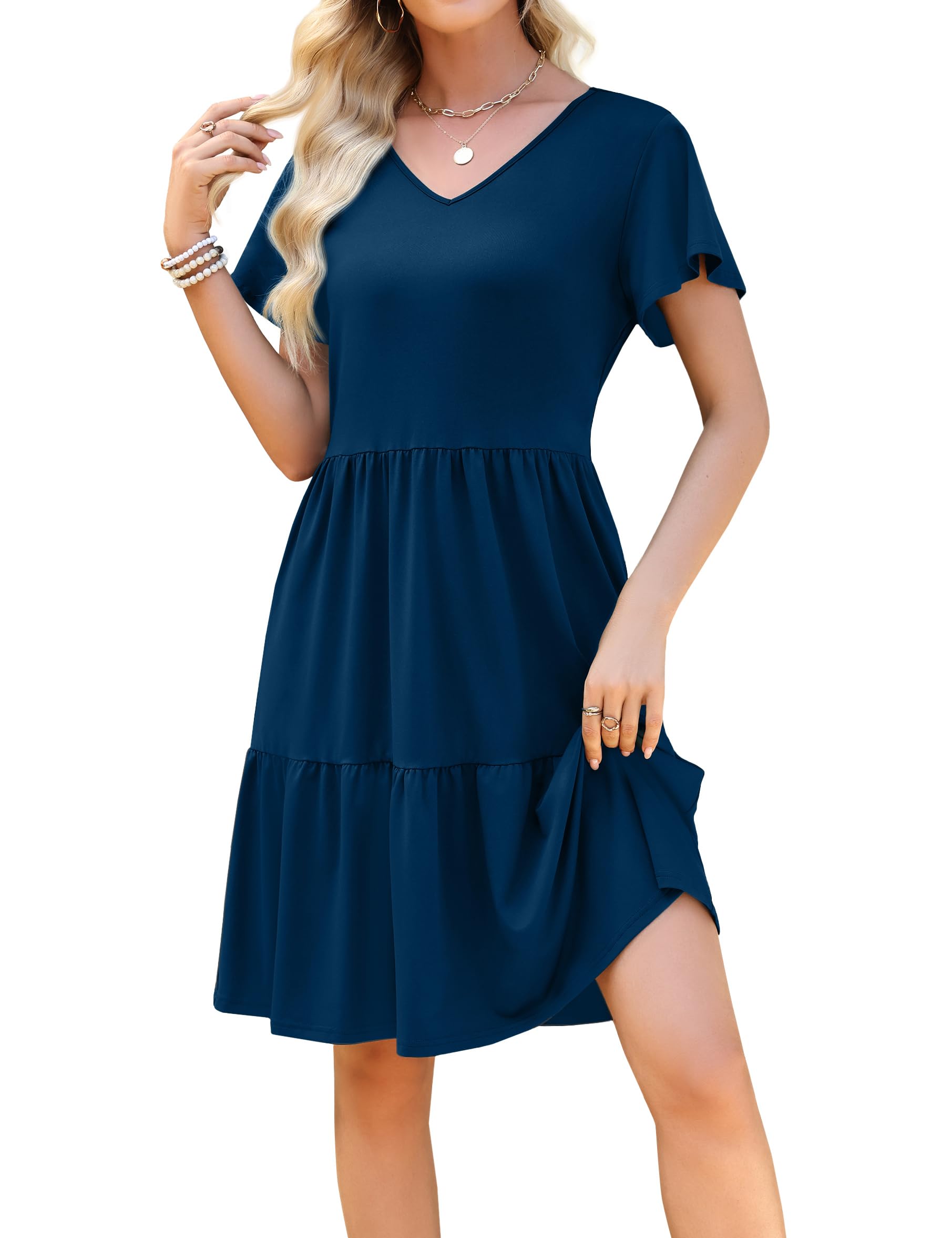 Actcat Sommerkleid Damen Elegant A-Linie mit Taschen Knielan