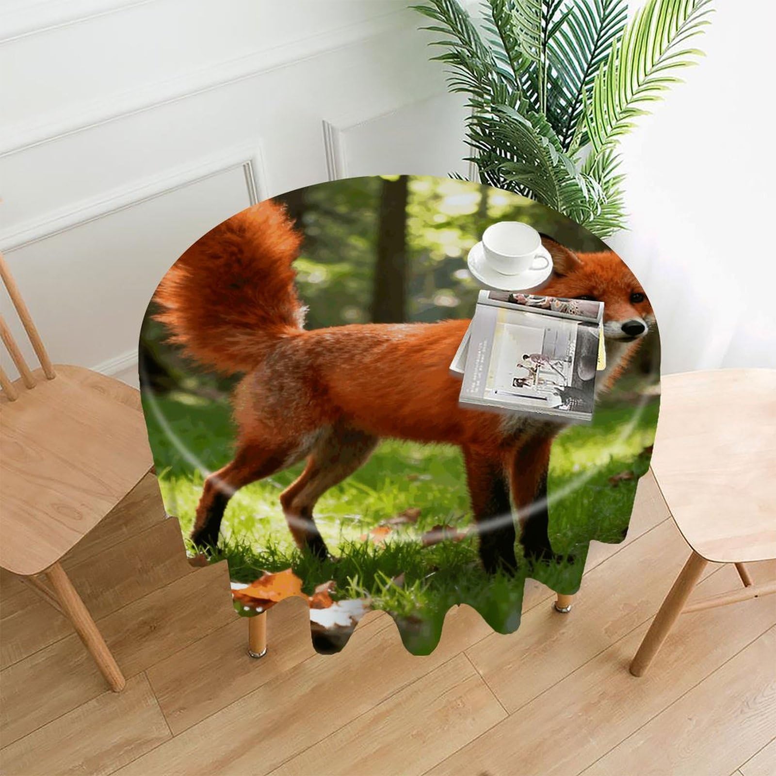 LDGSUPH Forest Fox Round Tablecloth Cover Washable Luxurious Fabric Table Cover Decor Wrinkle Free Fashion Round Table Cloth for Home Dining Kitchen Party 60 in