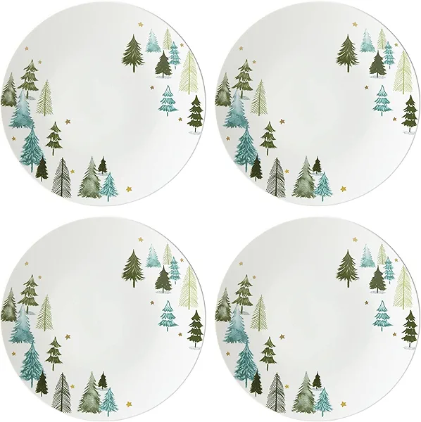 Lenox 880068 Balsam Lane 4-Piece Dinner Plate Set(Green), Christmas Drinkware, Holiday Hosting