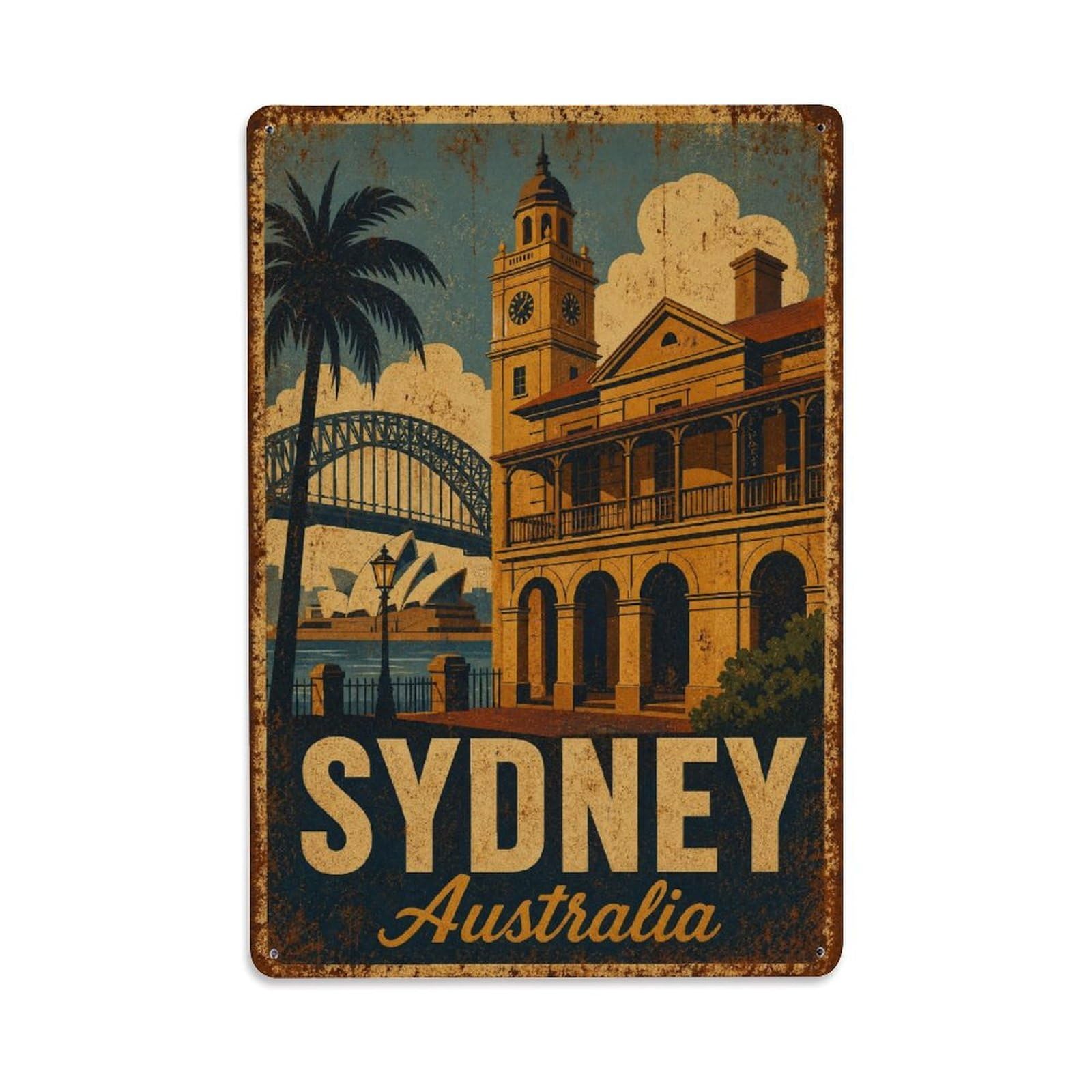 Vintage Sydney Australia Coastal Harbor Heritage Travel Metal Tin Sign