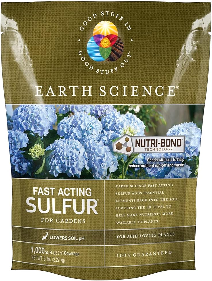 Earth Science Fast Acting Sulfur Granules – 5lb – Reduces Soil pH and Nutrient Runoff, Improves Growth & Color for Acid-Loving Plants, Long-Lasting Lawn Care Supplement