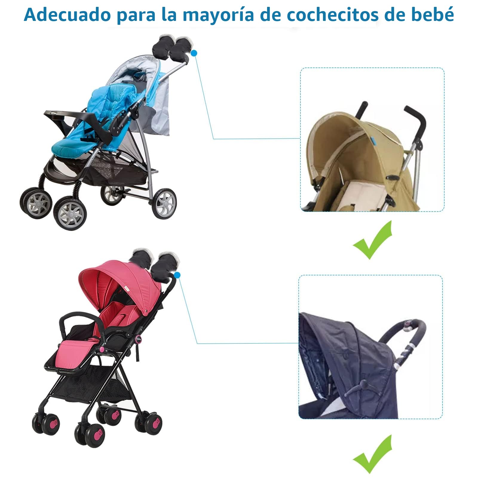 Luchild - Guantes Carro Bebe Invierno, Manoplas Carro Bebe con Interior de Forro Cálido, Guantes de Cochecito Prueba de Viento Impermeables Extra Gruesos, para Todos los Cochecitos