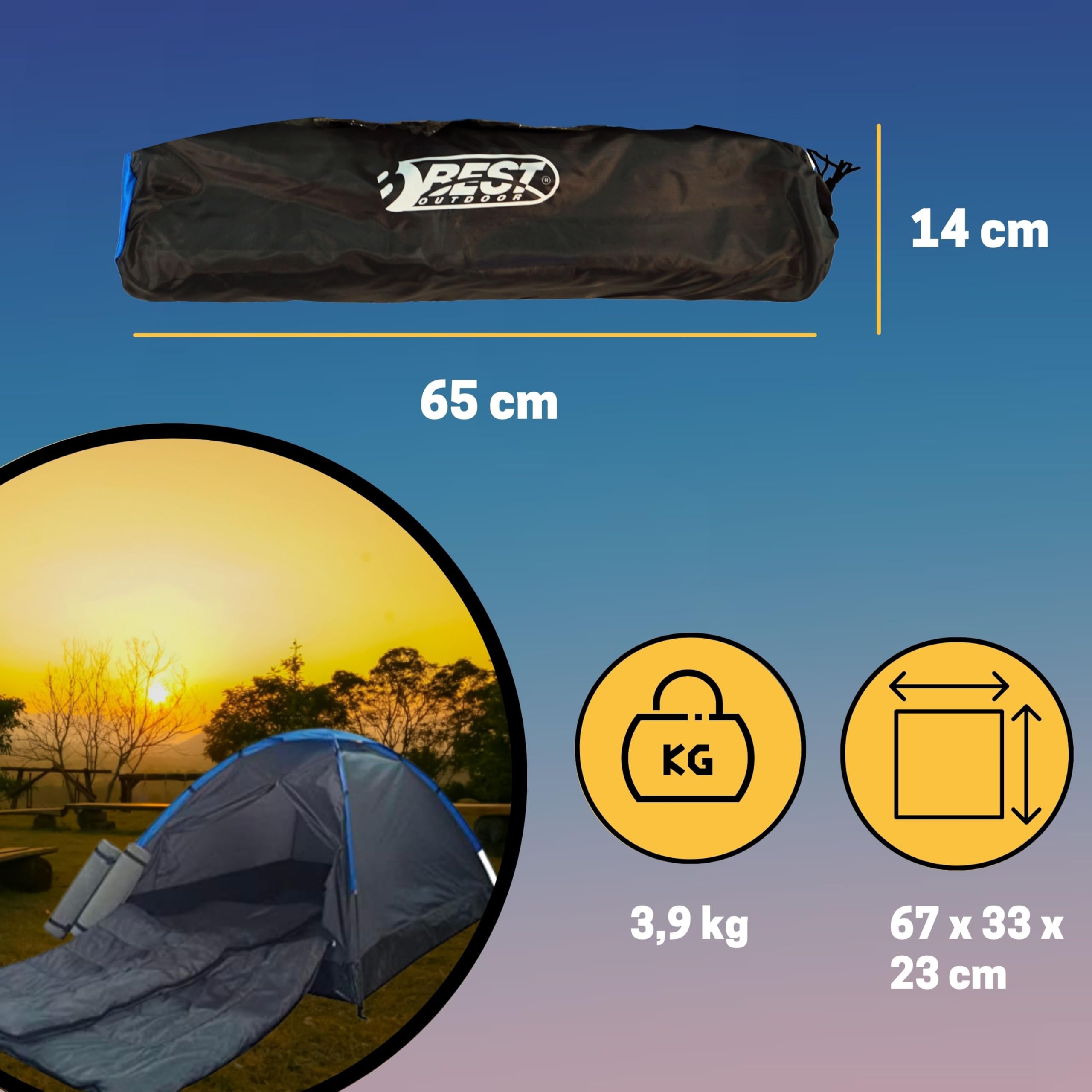 Best Sporting 2 Personen Zelt Set Festival mit 2 Isomatten und 2 Schlafsäcken I Iglu Campingzelt für 2 Personen 200 x 150 x 105 cm I 2 Mann Zelt wasserdicht für Camping Abenteuer I Zelte