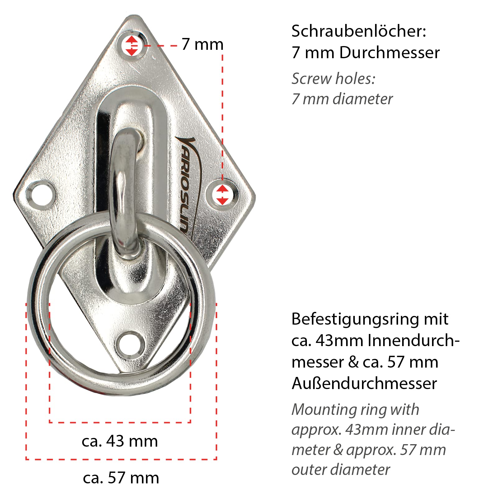 Placca con Occhiello/Uncino e Anello per Parete o Soffitto - Attrezzi per Un Allentamento in Sospensione/Sling Trainer