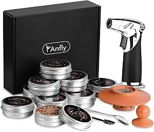 Cocktail smoker kit for whiskey and bourbon with torch and wood chips