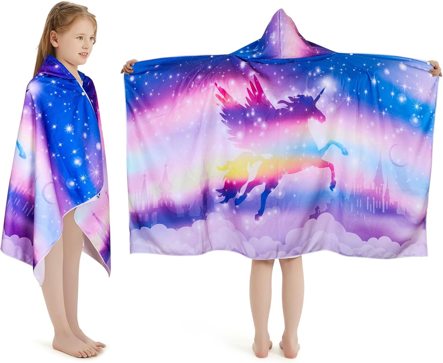 Unicorn Hooded Towel, Oversized 50" L x 30" W for Ages 3 to 12 Kids, Unicorn Theme -1Pack