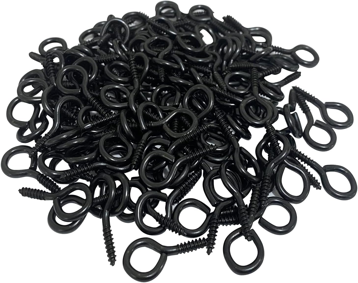 MANSHU 100PCS 1 inches Small Screw Eye Pins, Eye pins Hooks, Eyelets Screw Threaded Black Clasps Hooks Eye Screws, Black Color Zinc Plated Eyelet Hooks.
