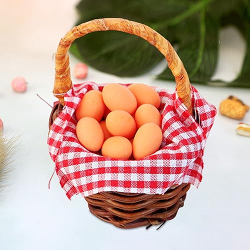 Miniatura 3 de Cesta de huevos en miniatura con 12 huevos, cesta tejida de resina para jugar con alimentos, huevos y patos, adornos para casa de muñecas para