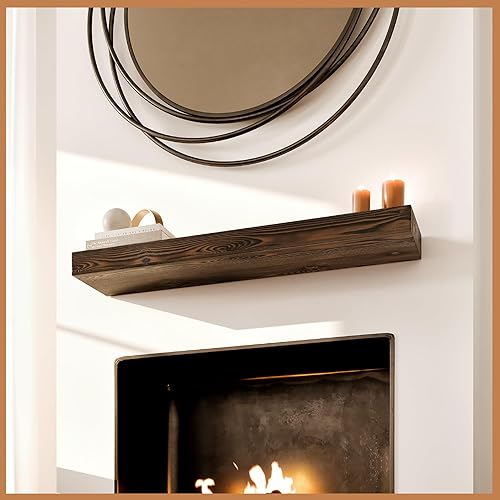 Avana - Repisa para chimenea de 48 pulgadas, natural, para montar en la pared, repisa de madera hecha a mano, flotante, rústica, marrones, 48 x 8 x