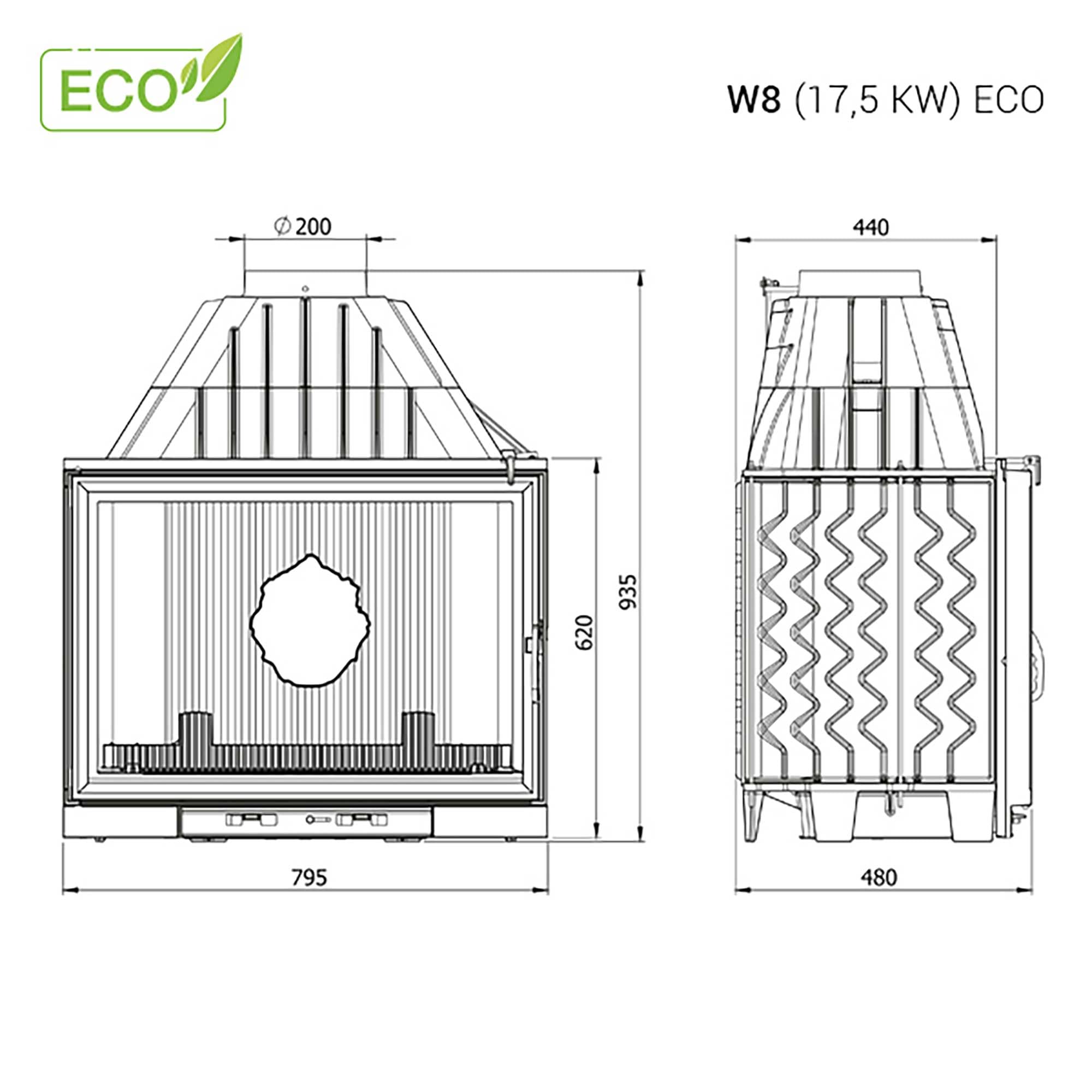 Insert de cheminée en fonte - W8 (17,5 kW) ECO