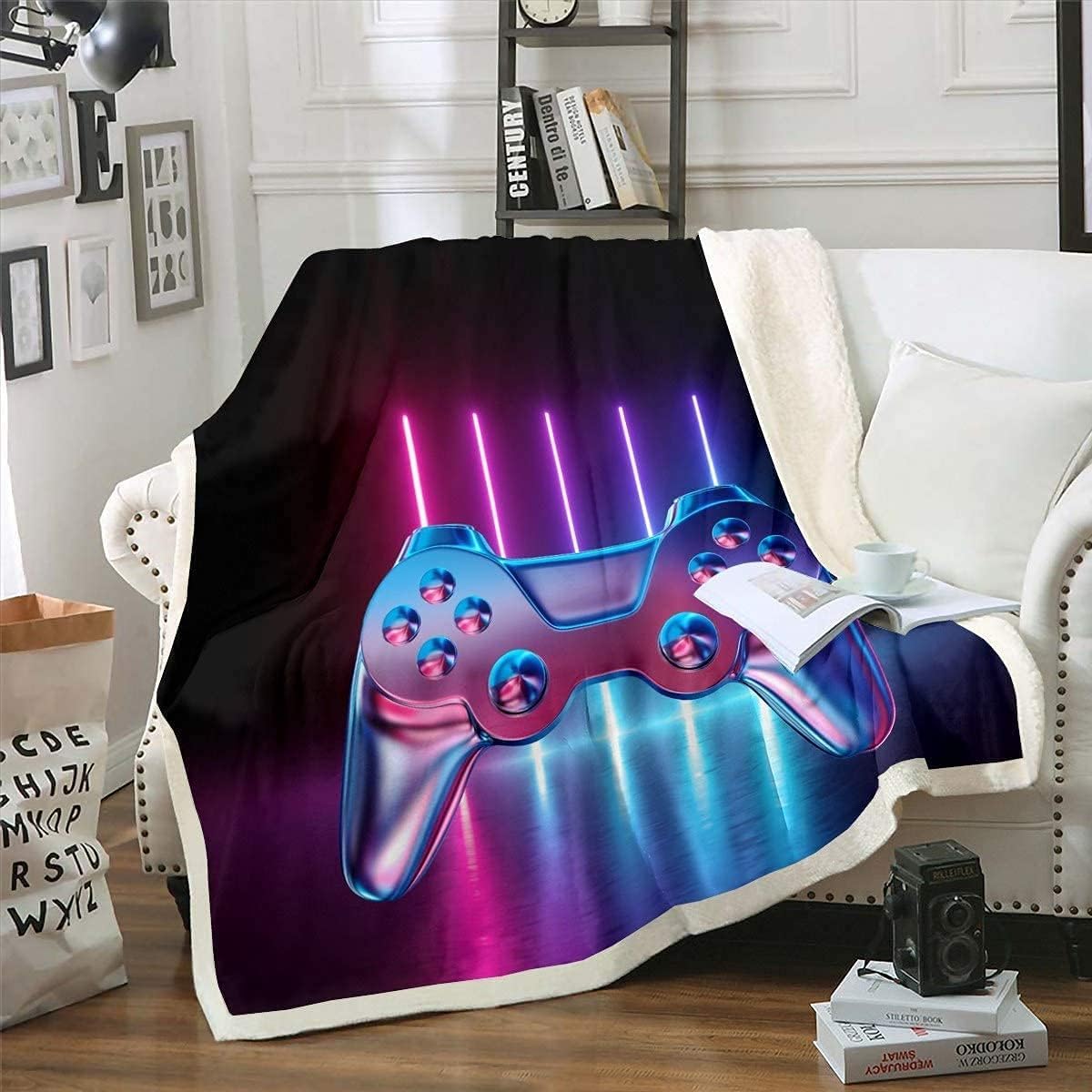 Loussiesd Gamepad Kuscheldecke 150x200cm Jungen Jugendliche Modern Game Decke Videospiel Gaming Wohndecke für Kinder Neuheit Gradient Action Buttons Dekor Flanell Fleecedecke