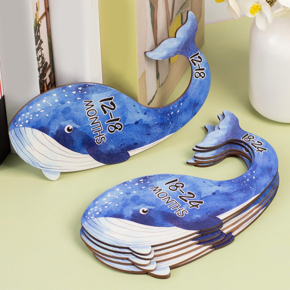 Garneck 7pcs Clothes Dividers for Closet Cartoon Whale Design, Blue Wooden Size Dividers for Efficient Organization in Nursery or Wardrobe