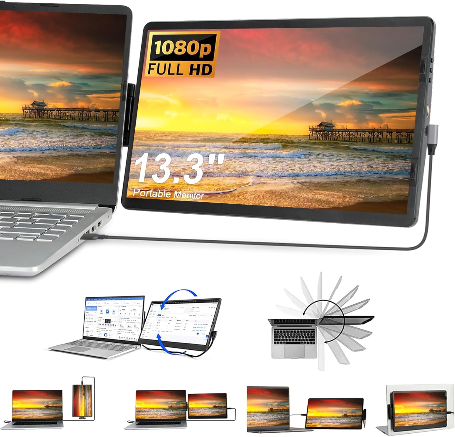 Laptop Screen Extender, 13.3 Inch Mini Game Monitor...