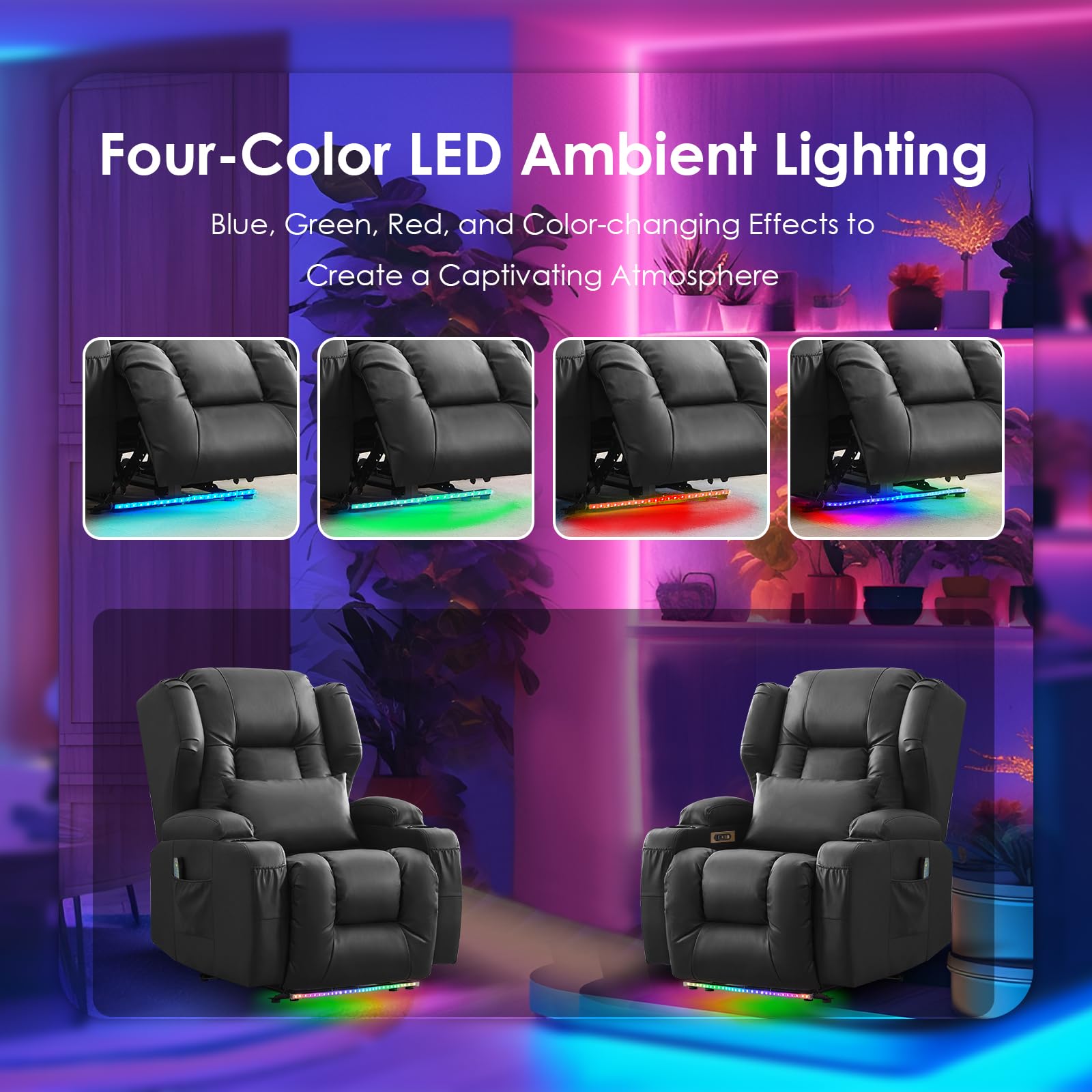 SAMERY Relaxsessel Elektrisch Massagesessel Fernsehsessel mit Liegefunktion Vibration Heizung, Relaxsessel & -liegen mit LED/USB, Kinosessel TV Sessel Wohnzimmer Schlafzimmer Schwarz 7815-3 Kartons