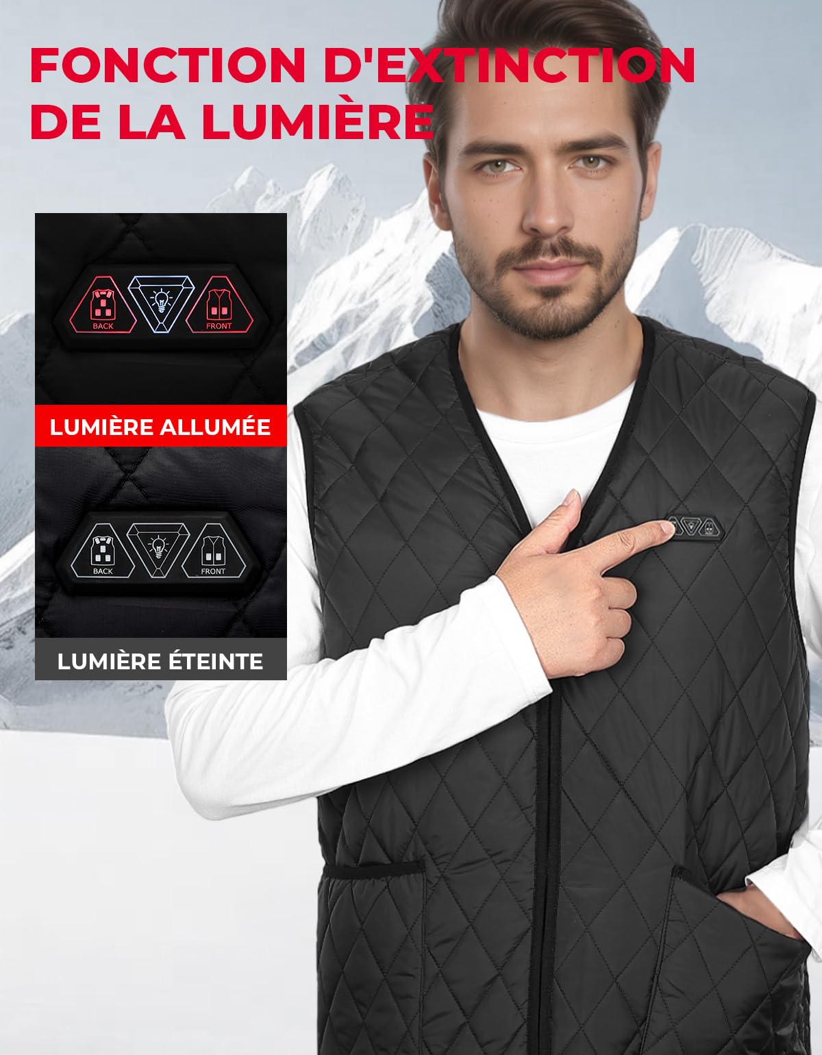 KEMIMOTO Gilet Chauffant Hommes, Double Contrôle 8 Zones de Chaleur, Veste Chauffante Homme Thermique Intelligent avec Col en V, 3 Niveaux de Chaleur Idéal pour L'hiver (Sans Batterie)