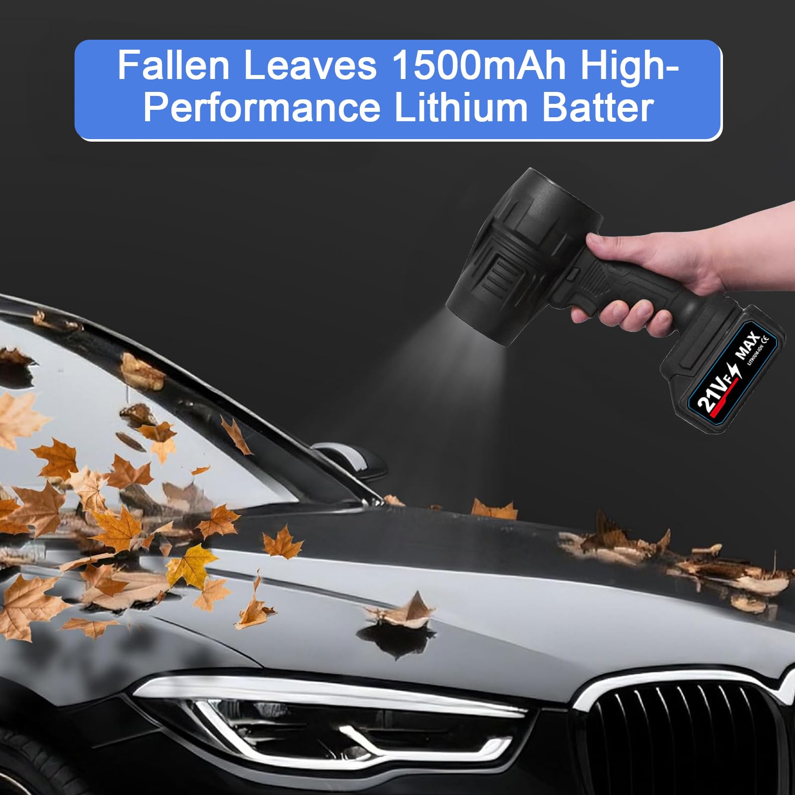 Secador de Aire para Coche, Soplador de Mano con Cargador y 2 Baterías, Plumero Eléctrico Recargable, Secador de CocheInalámbrico Portátil de Alta Potencia para Quitar Nieve, Polvo