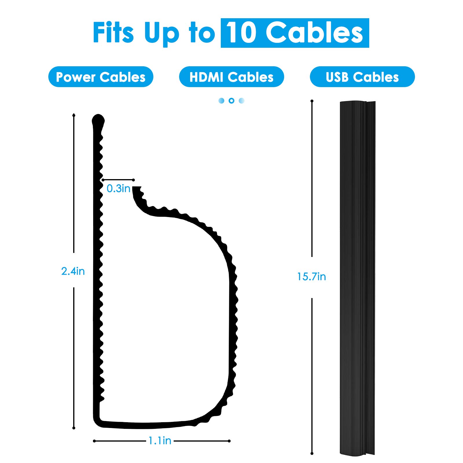 Cable Management 62.8'' J Channel Cable Raceway Black, Under Desk Cable
