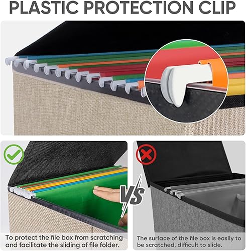 Miniatura 40 de BALEINE - Caja organizadora de archivos con tapa, organizador de carpetas plegable con riel de plástico, caja para carpetas colgantes para Gris