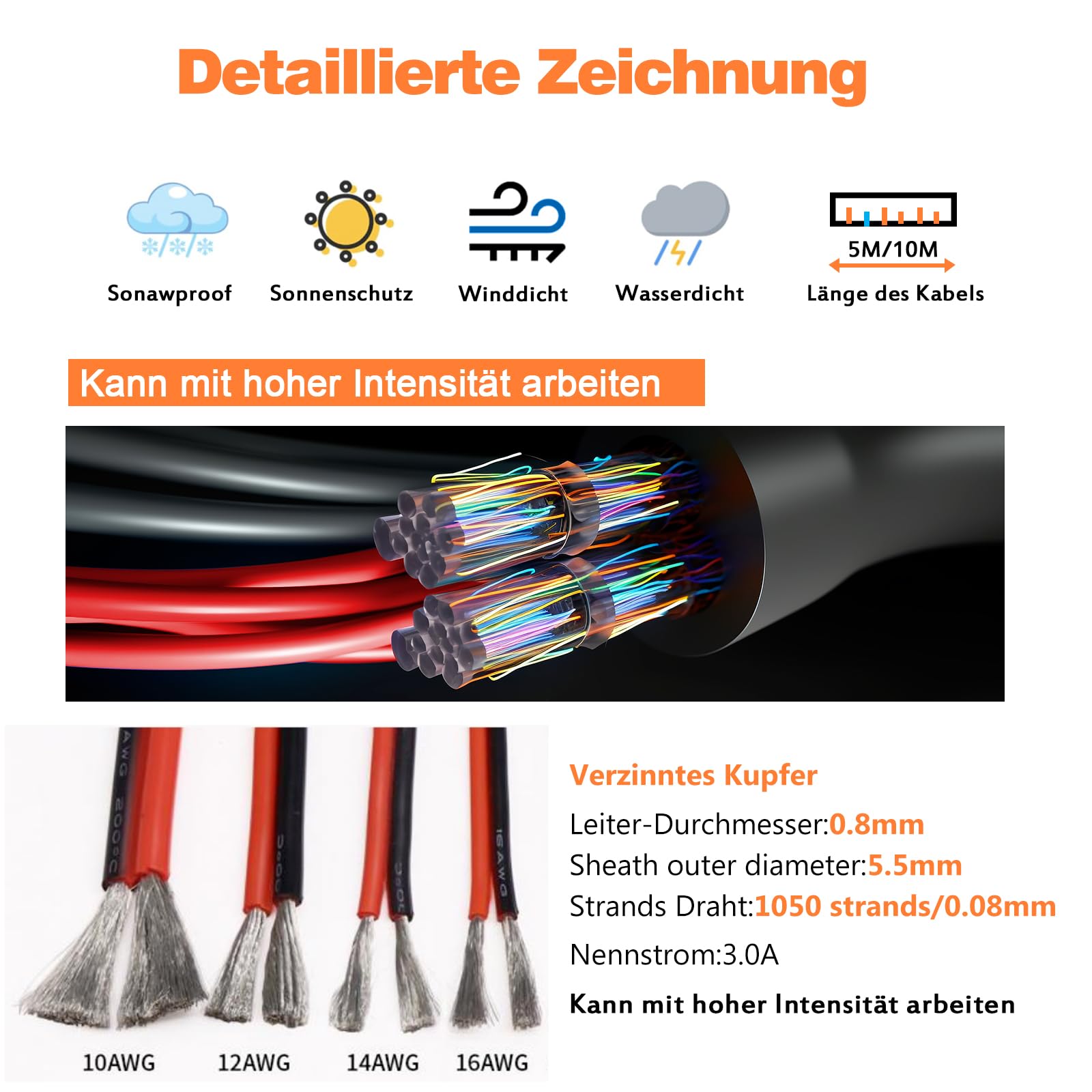 Cable de silicona,Cable electrónico de silicona-5,3mm² 10AWG-Cable eléctrico súper flexible de 5m(2.5m negro y 2.5m rojo),ideal para modelos a control remoto,electrodomésticos y mucho más.